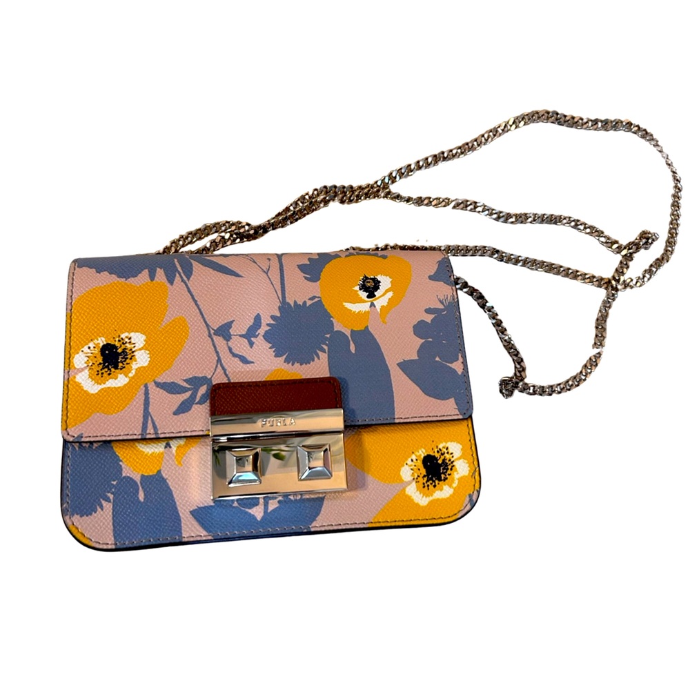 FURLA- made in Italy. Floral Leather Shoulder Bag